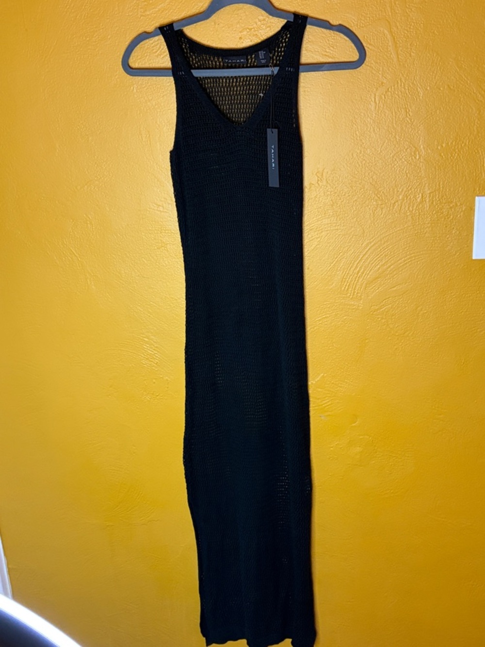Tahari Black Knit Maxi Swim Cover-Up Tank Dress w/ V-Neck NWT XS Slits on Sides